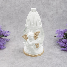 Лампадка скляна мала біла куля з Ангелом 02Apl 17год