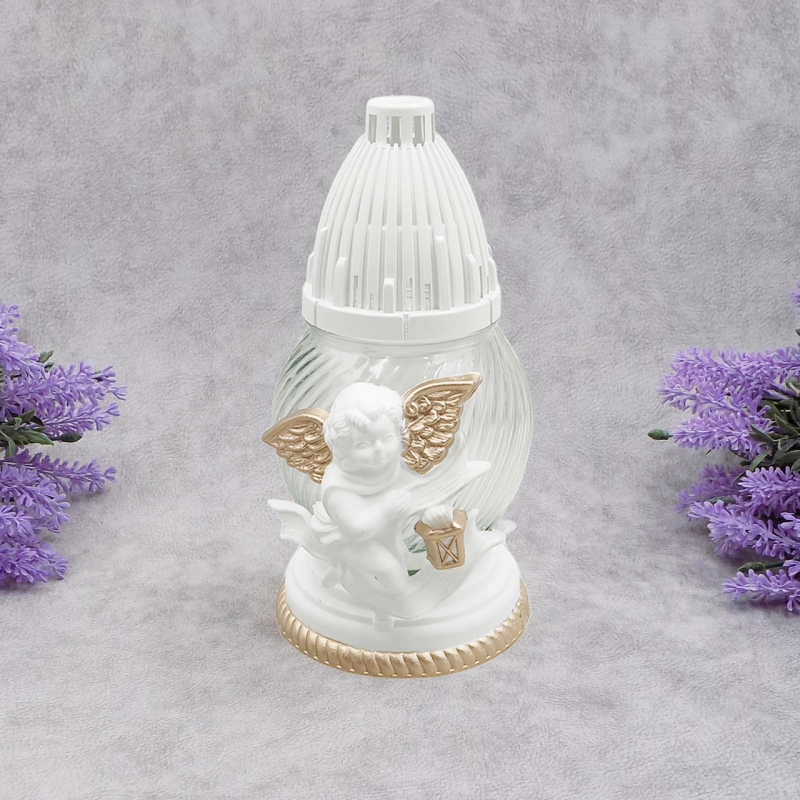 Лампадка скляна мала біла куля з Ангелом 02Apl 17год