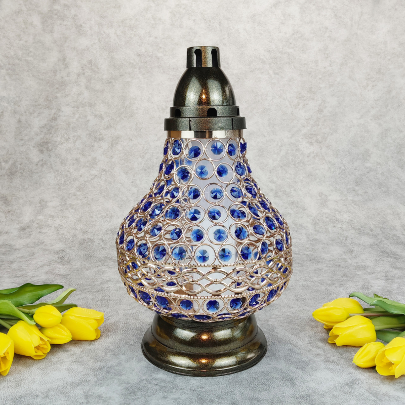 Лампадка велика ажурна ручної роботи Witraz Premium Gold Blue