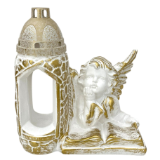 Гіпсова статуетка з лампадкою “Ангел з книгою“  Біло-золота