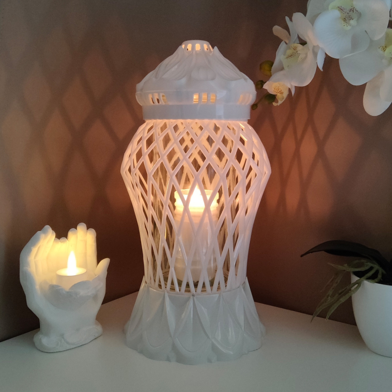 Лампадка велика ажурна біла Каро 37см