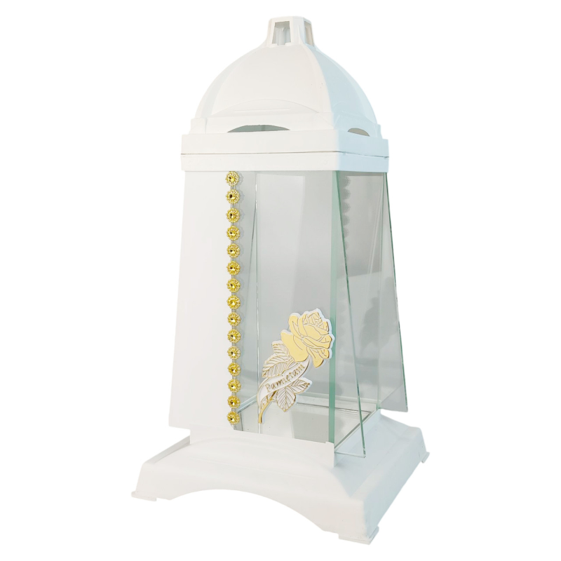 Лампадка середня  біла з аплікацією троянда Пам“ятаю Glass Art3