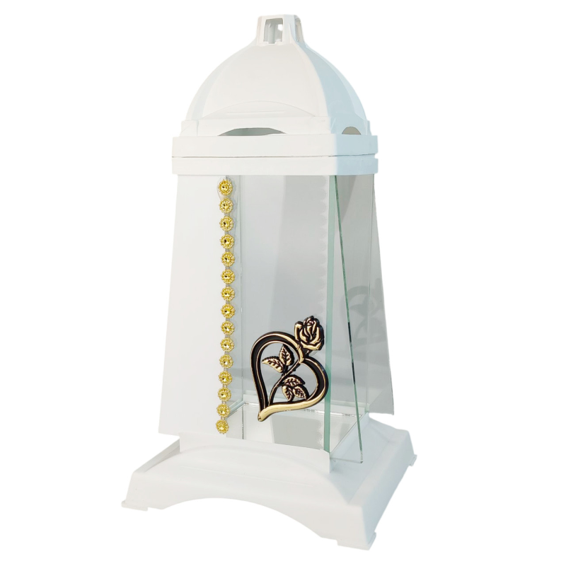 Лампадка середня біла з золотистою аплікацією серце Лампадка середня біла з золотистою аплікацією серце