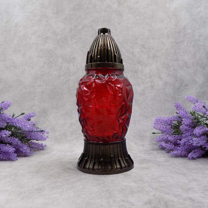 Лампадка скляна середня ребриста червона LP48 20год