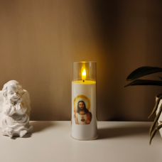 Свічка Led у прозорому циліндрі із зображенням Ісус з німбом Sunlight 15 см