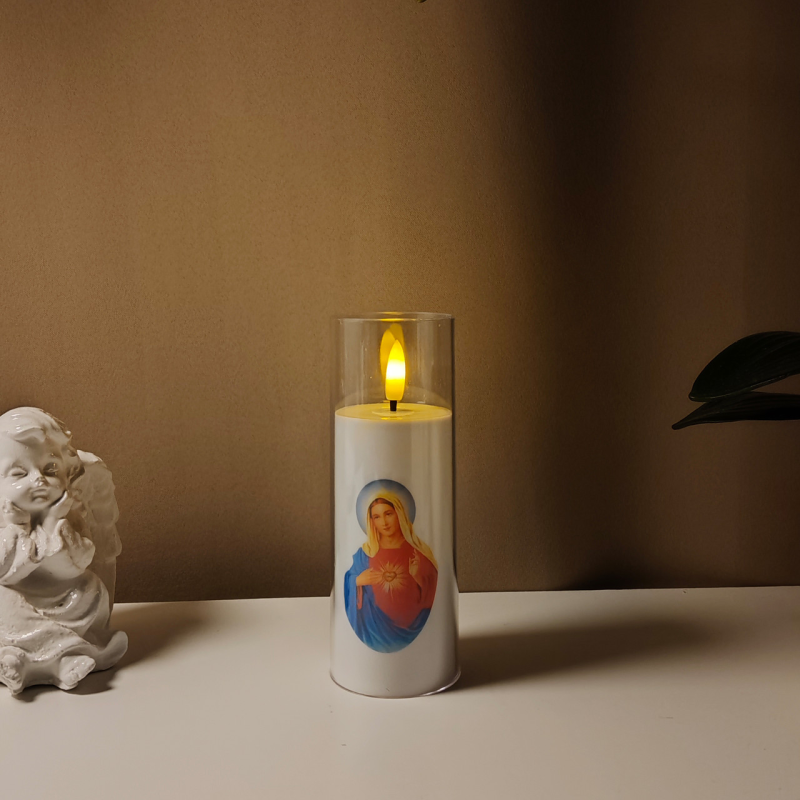 Свічка Led у прозорому циліндрі із зображенням Серце Діви Марії Sunlight 15 см Свічка Led у прозорому циліндрі із зображенням Серце Діви Марії Sunlight 15 см