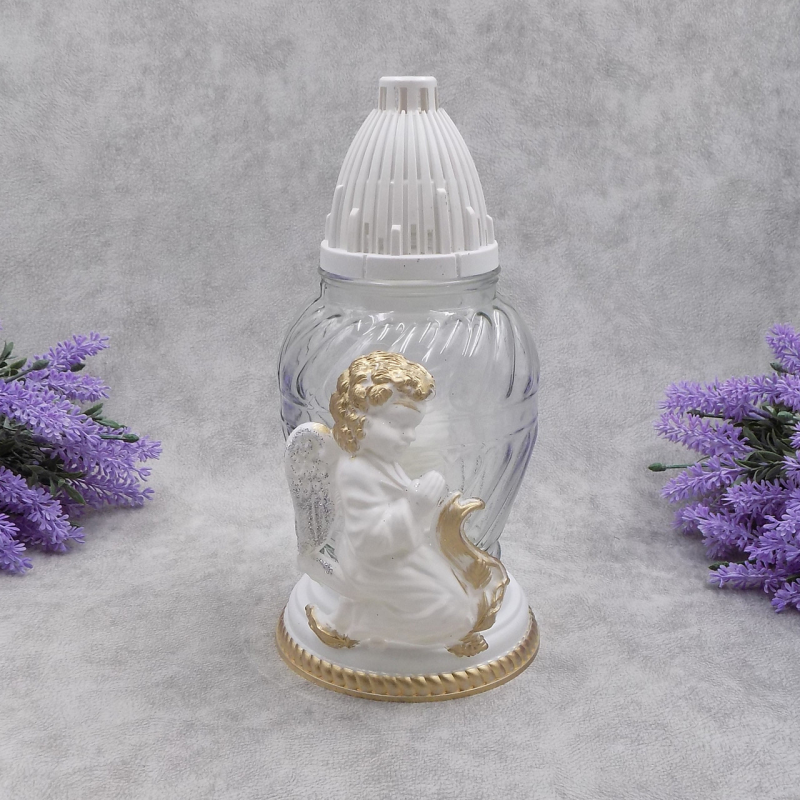 Лампадка скляна аплікація з ангелом середня LP07 20год