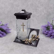 Лампадка скляна середня золота троянда LC222 tabliczka 20год