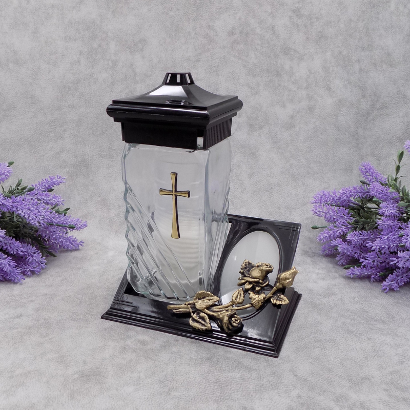 Лампадка скляна середня золота троянда LC222 tabliczka 20год