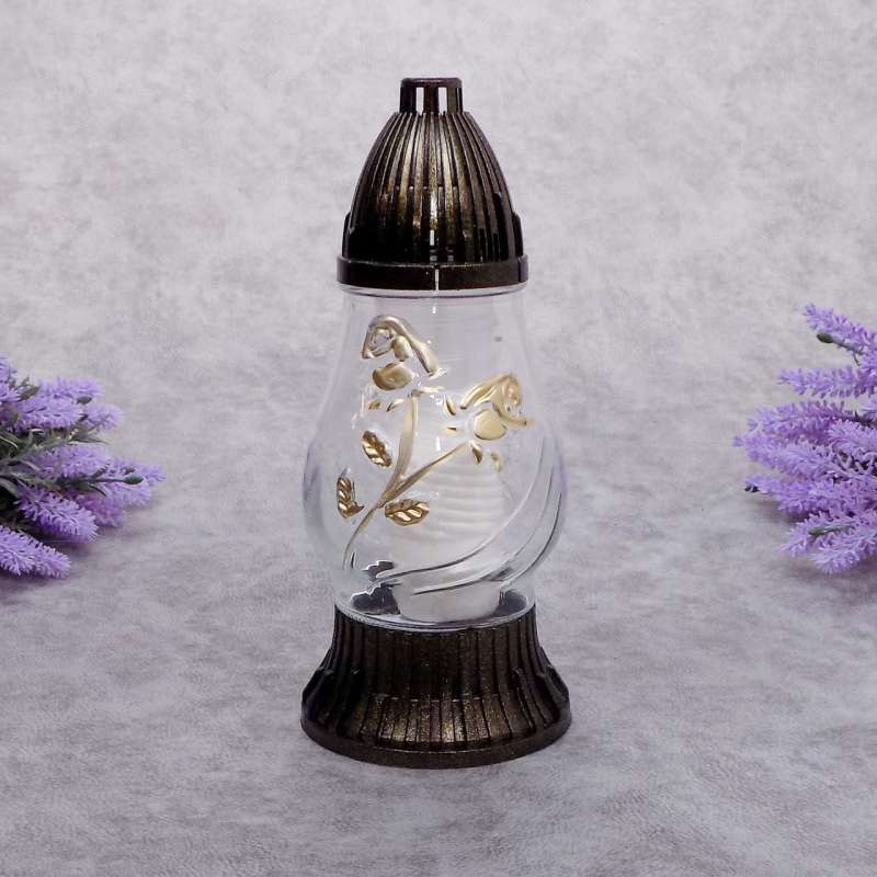 Лампадка скляна з квітковим орнаментом LP200 прозора Gold