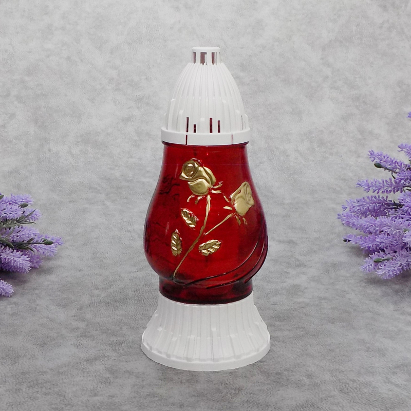 Лампадка скляна з квітковим орнаментом LP200 червоно-біла